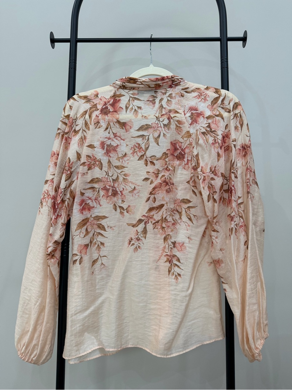 Forever New Pink Floral Button-Down Ruffle-Neck Blouse - Picture 2 of 3